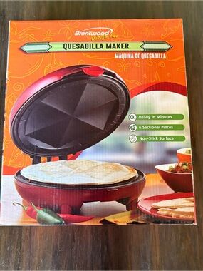 Brentwood Red 6-Section Quesadilla Maker - Non-Stick 8 inch size brand new